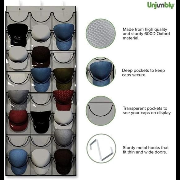 24 Pocket Over-The-Door Cap Organizer with Clear Deep Pockets to Protect - Picture 5 of 5